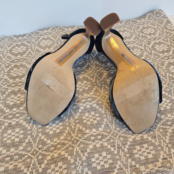 Lucia Velvet Knotted Ankle Strap Heels – Navy Blue, Size 10 - Picture 4 of 6